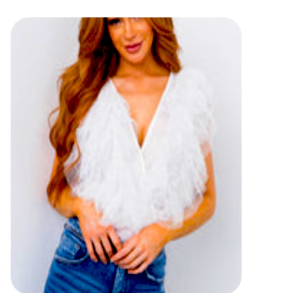 White VNeck tulle sleeveless bodysuit